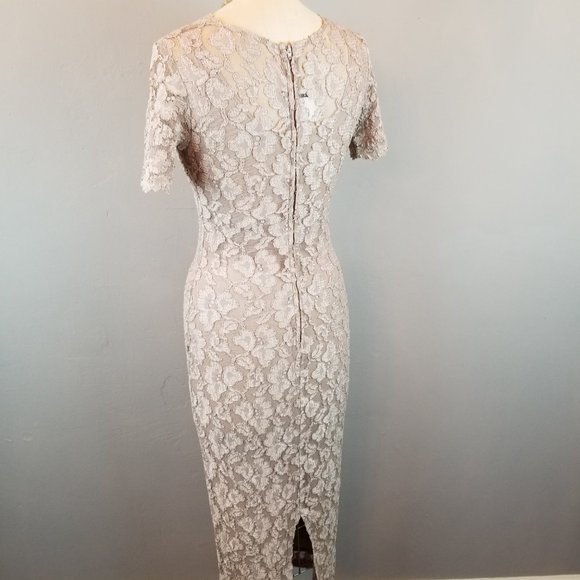 Vintage Y2K Michi Long Taupe Lace Fitted Sheath Dress Women's Size Small - Picture 6 of 11